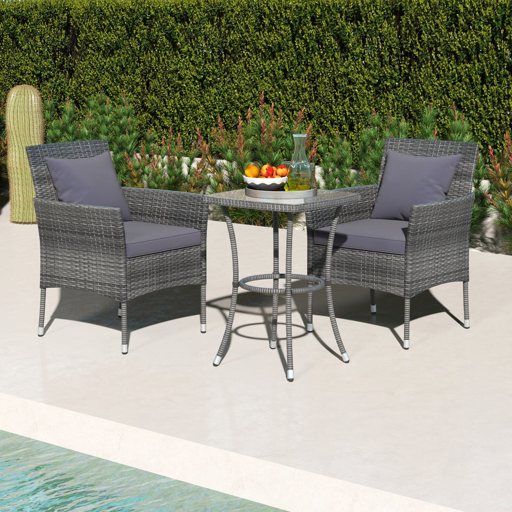 3 Pieces Patio Set with Cushioned Chairs and Glass Coffee Table