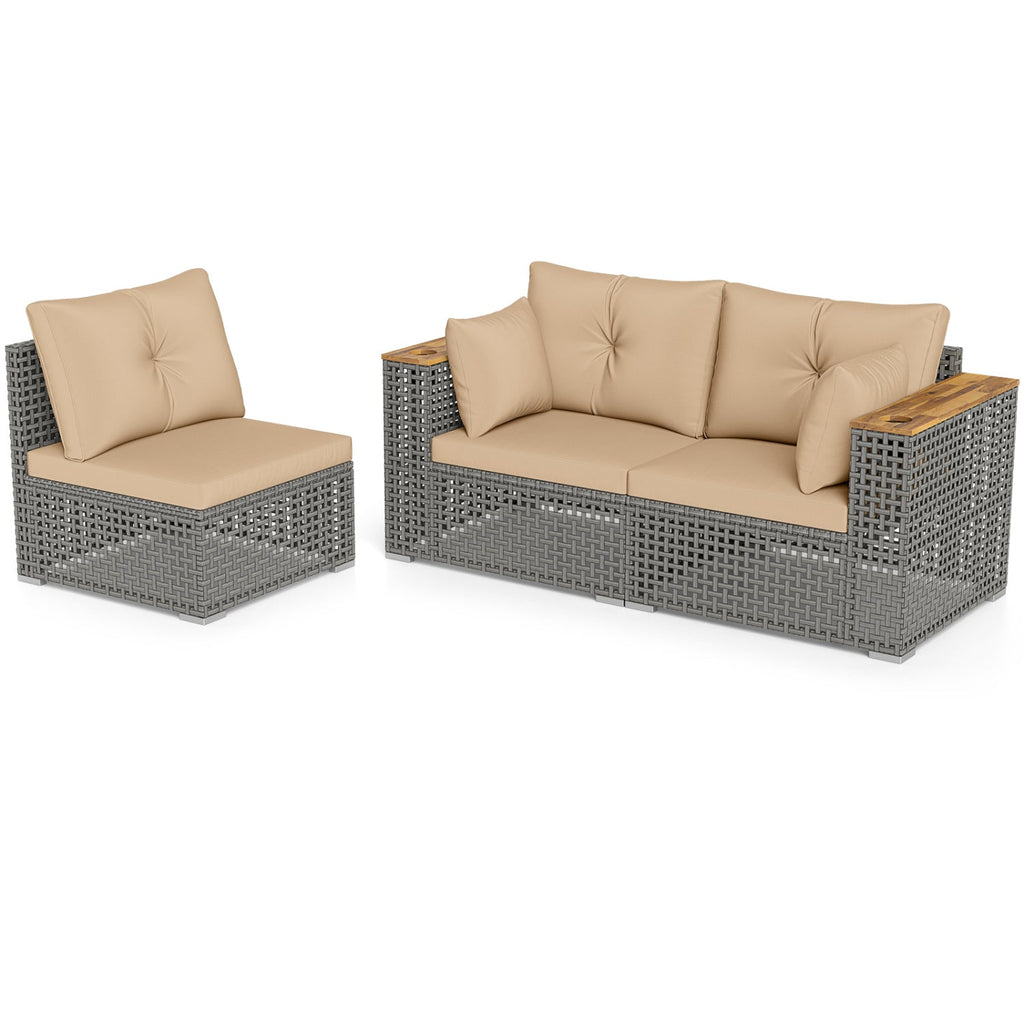 Patio Wicker Sectional Set with 1 Armless and 2 Corner Sofas
