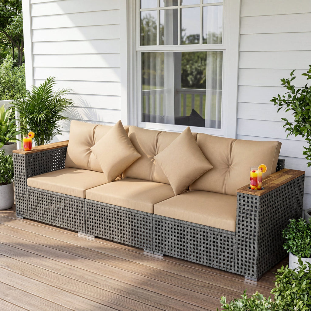 Patio Wicker Sectional Set with 1 Armless and 2 Corner Sofas