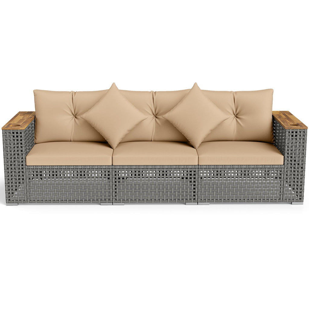 Patio Wicker Sectional Set with 1 Armless and 2 Corner Sofas