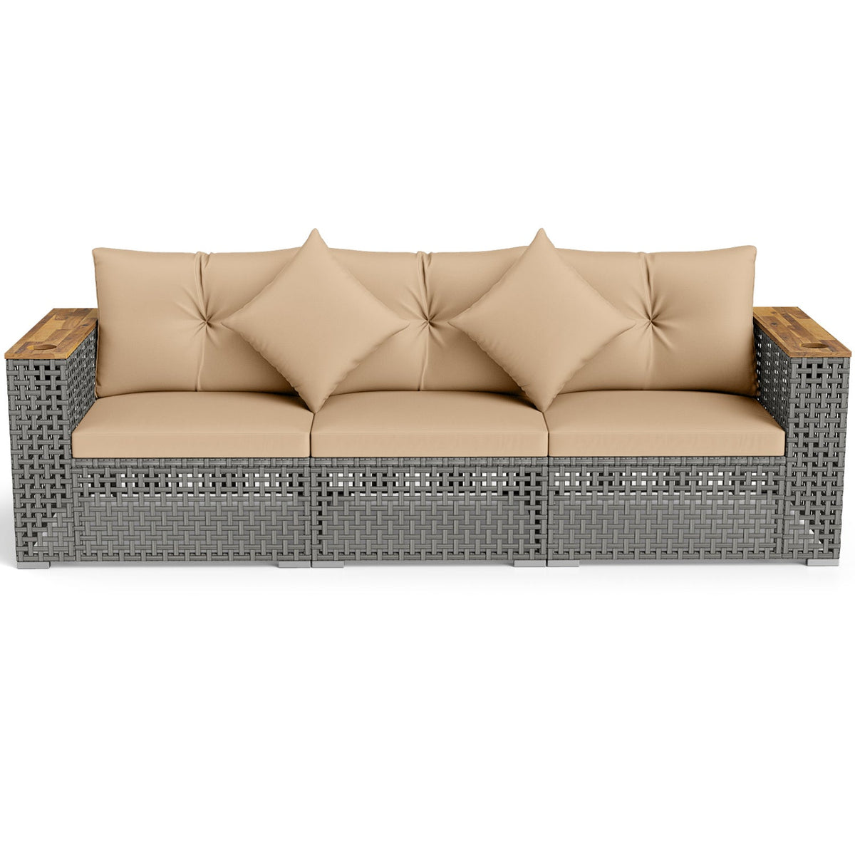 Patio Wicker Sectional Set with 1 Armless and 2 Corner Sofas