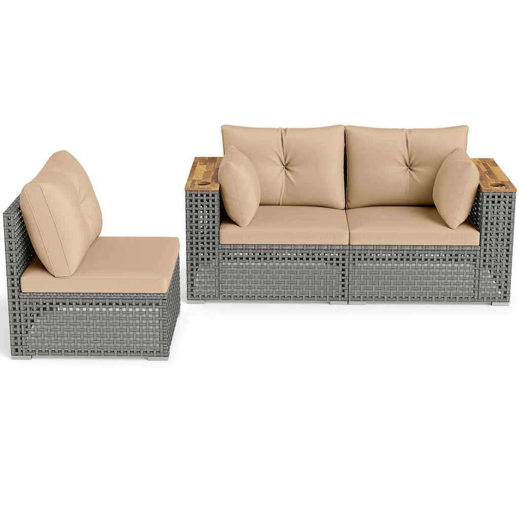 Patio Wicker Sectional Set with 1 Armless and 2 Corner Sofas