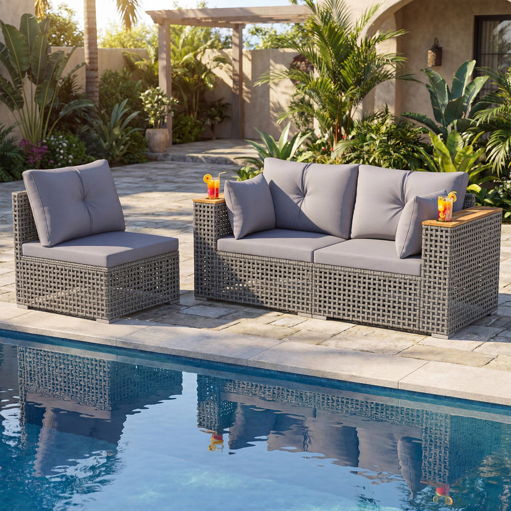 Patio Wicker Sectional Set with 1 Armless and 2 Corner Sofas