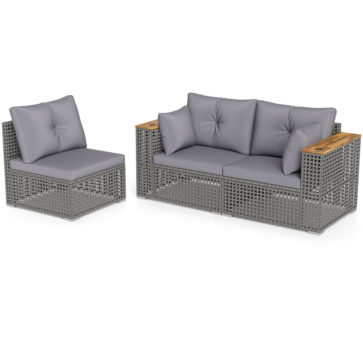 Patio Wicker Sectional Set with 1 Armless and 2 Corner Sofas
