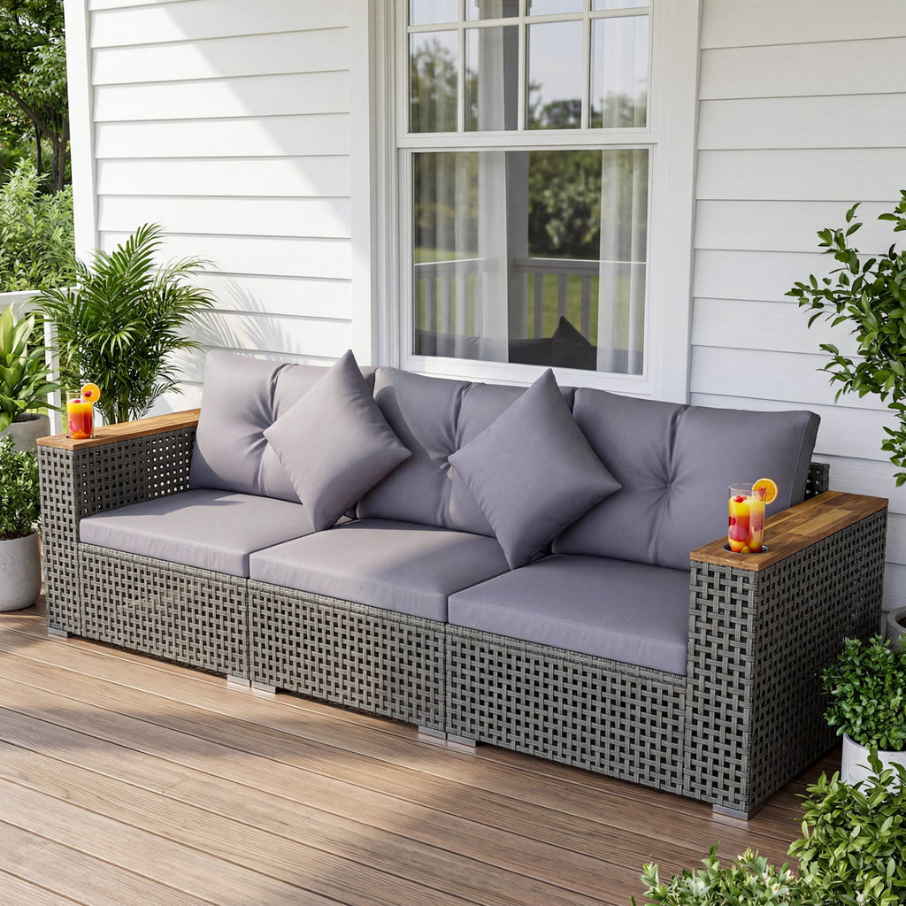 Patio Wicker Sectional Set with 1 Armless and 2 Corner Sofas