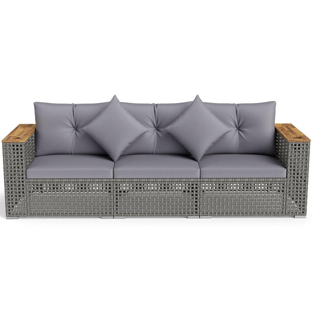 Patio Wicker Sectional Set with 1 Armless and 2 Corner Sofas