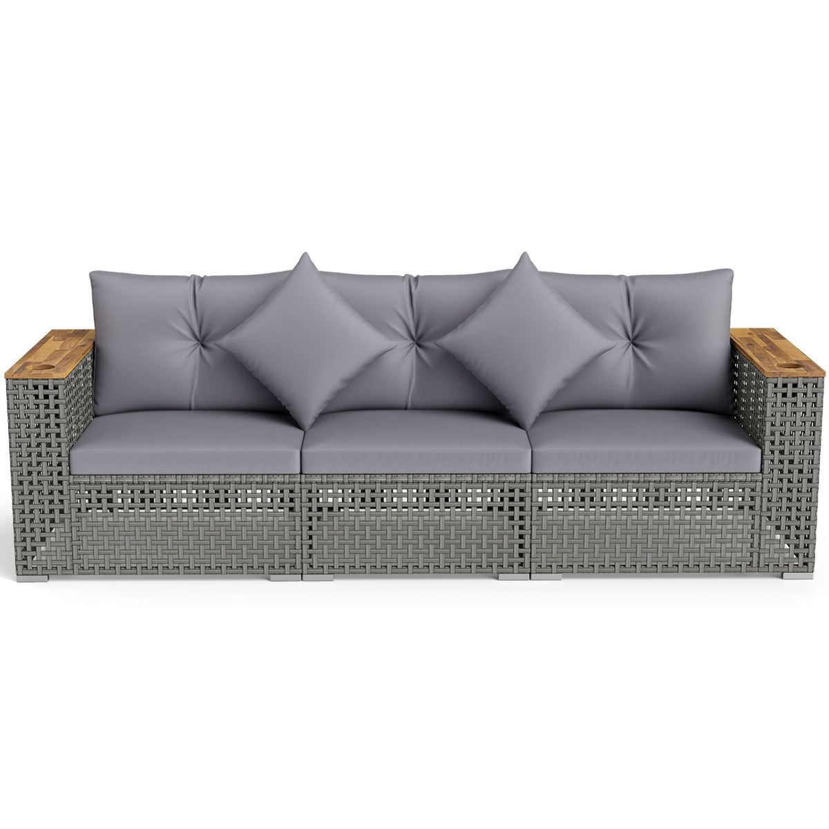 Patio Wicker Sectional Set with 1 Armless and 2 Corner Sofas