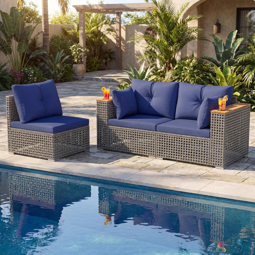 Patio Wicker Sectional Set with 1 Armless and 2 Corner Sofas