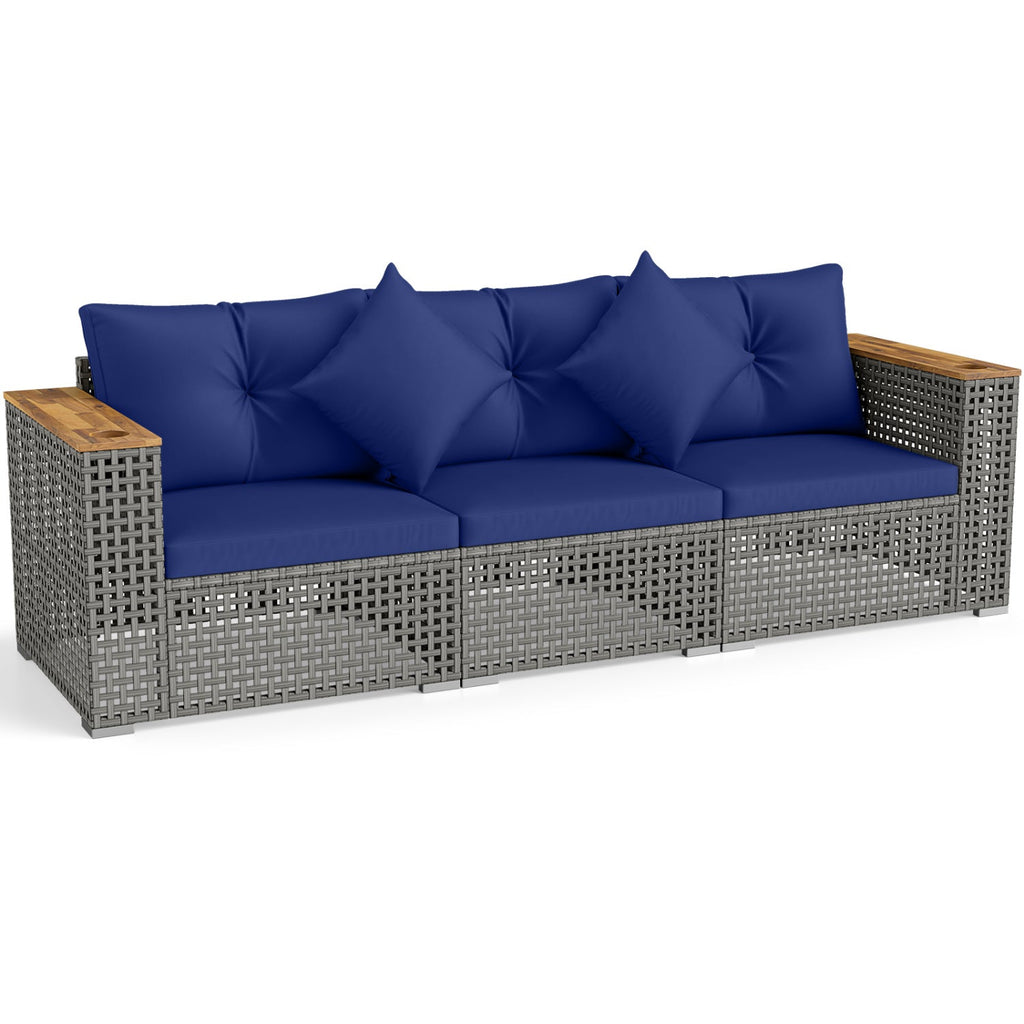 Patio Wicker Sectional Set with 1 Armless and 2 Corner Sofas