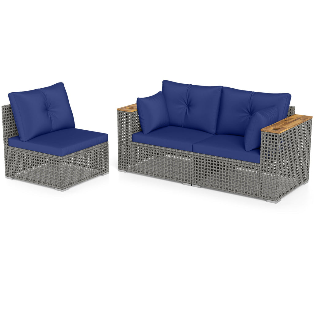 Patio Wicker Sectional Set with 1 Armless and 2 Corner Sofas