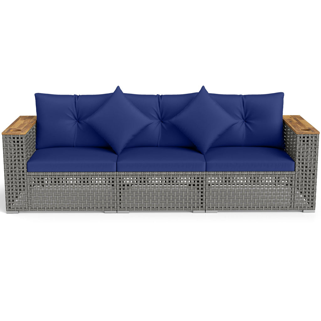 Patio Wicker Sectional Set with 1 Armless and 2 Corner Sofas