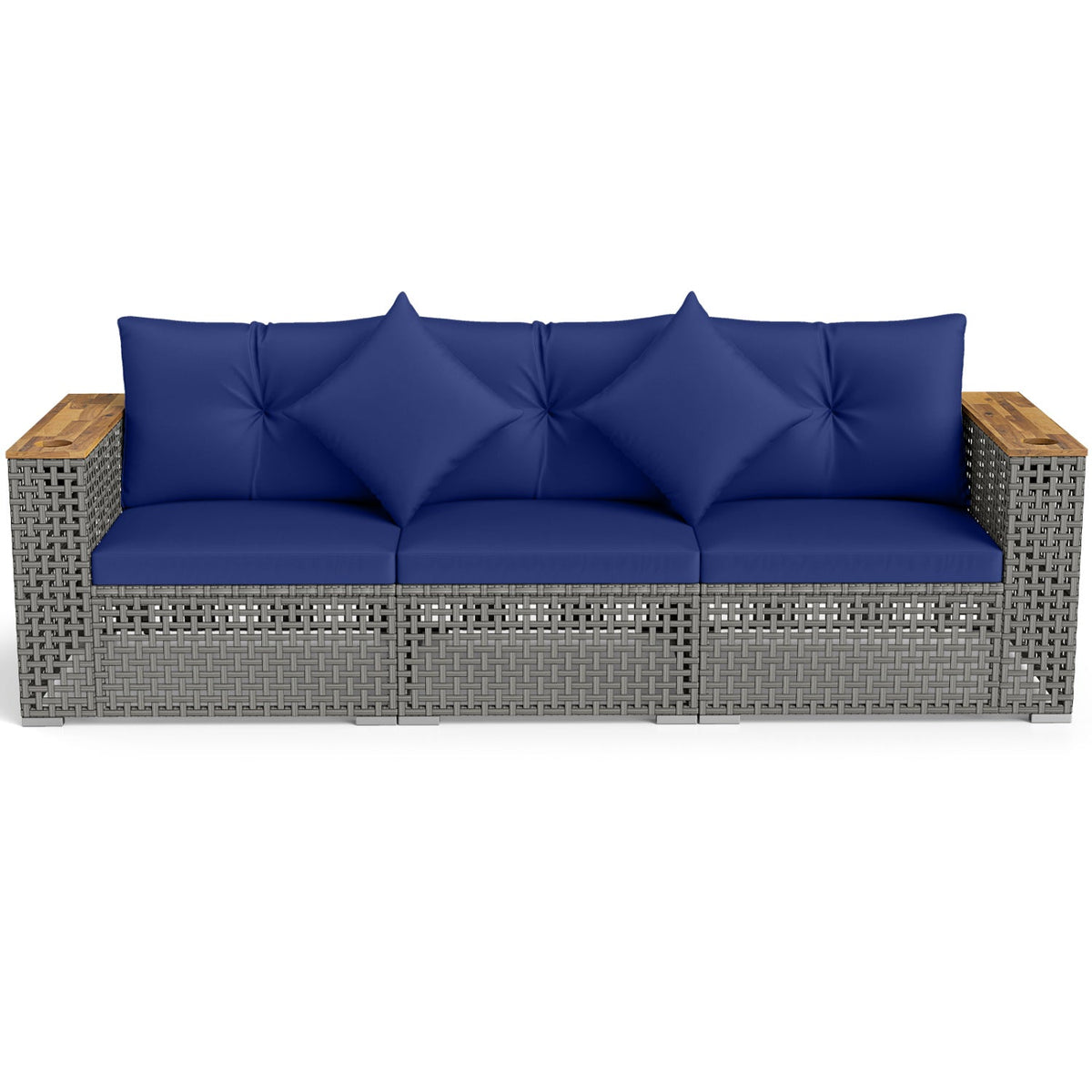 Patio Wicker Sectional Set with 1 Armless and 2 Corner Sofas