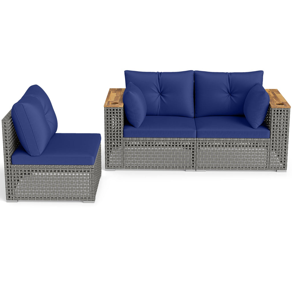 Patio Wicker Sectional Set with 1 Armless and 2 Corner Sofas
