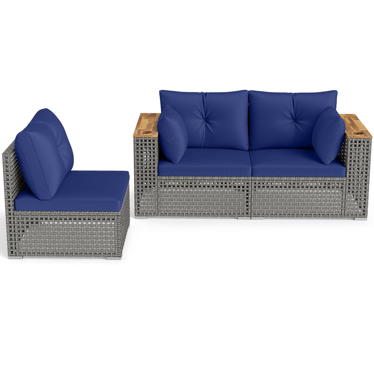 Patio Wicker Sectional Set with 1 Armless and 2 Corner Sofas