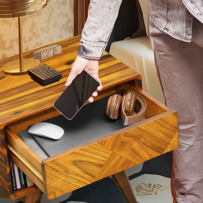 Laden Handcrafted Solid Wood Side Table, Nightstand
