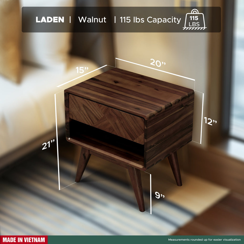 Laden Handcrafted Solid Wood Side Table, Nightstand