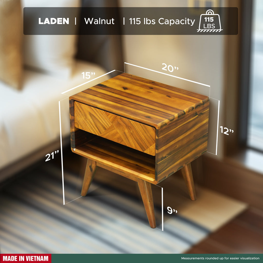 Laden Handcrafted Solid Wood Side Table, Nightstand