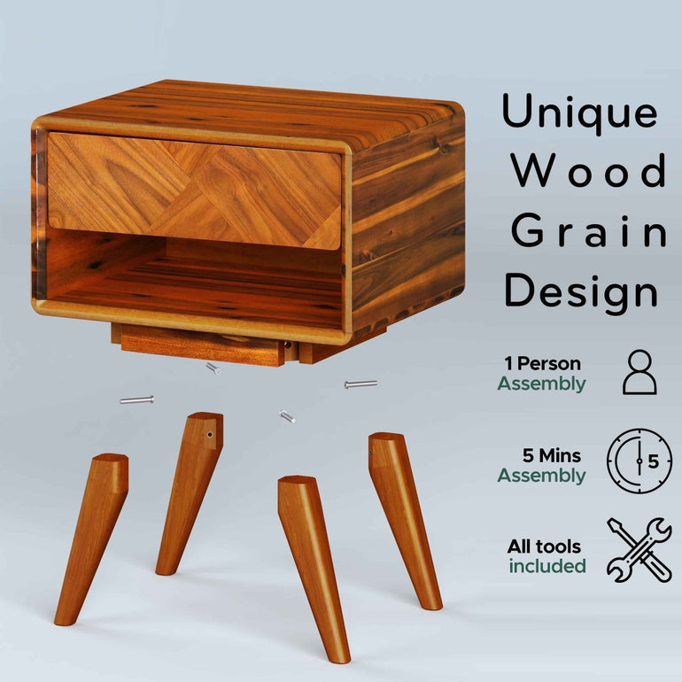 Laden Handcrafted Solid Wood Side Table, Nightstand