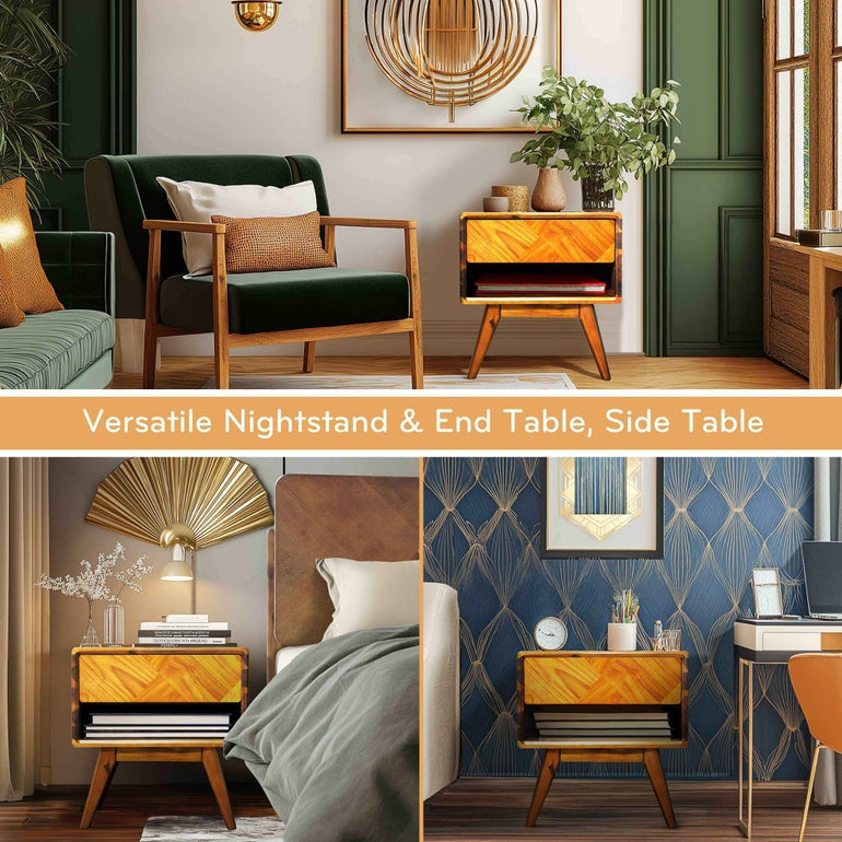 Laden Handcrafted Solid Wood Side Table, Nightstand
