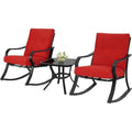 3-Piece Patio Rocking Chairs Table Set with Red Cushions
