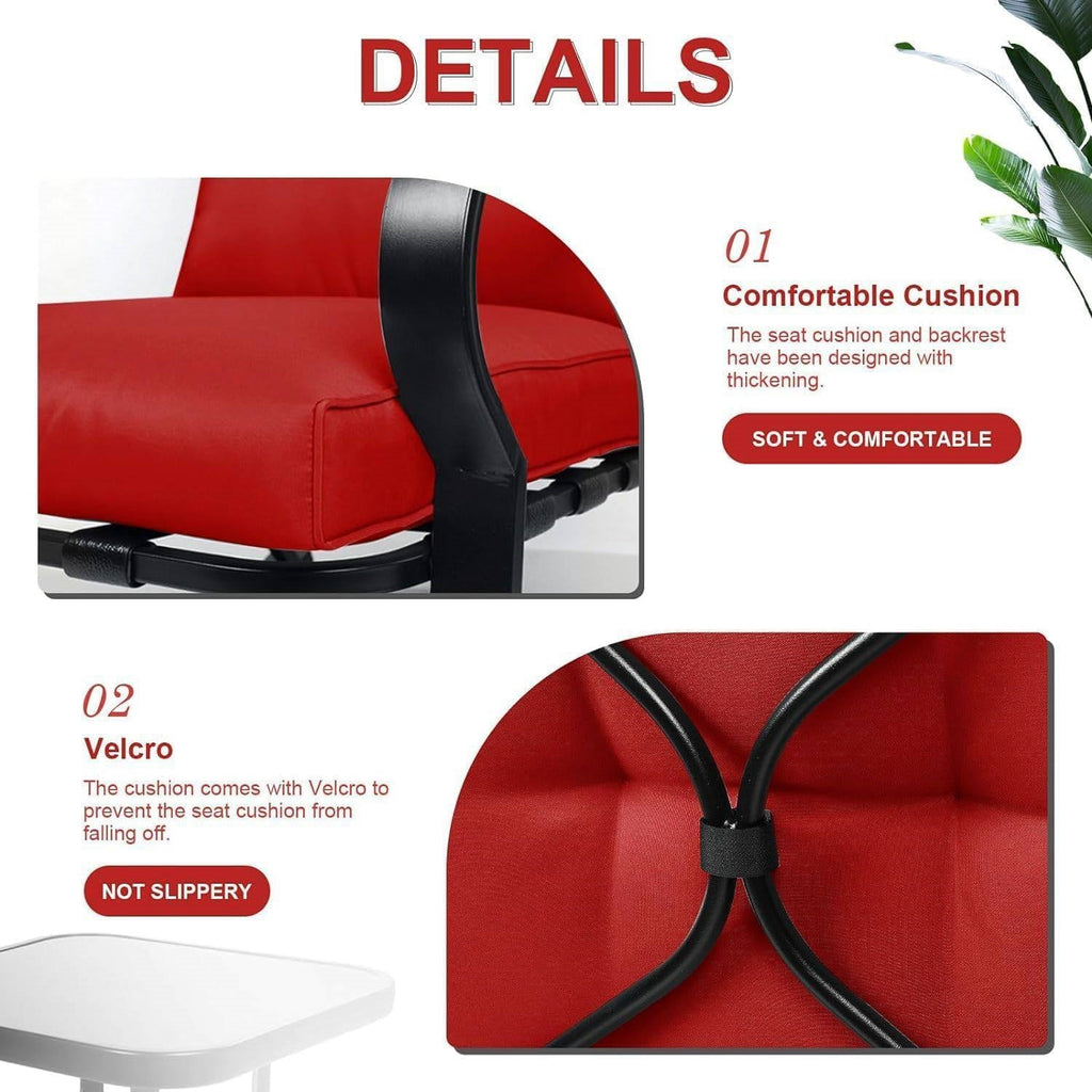 3-Piece Patio Rocking Chairs Table Set with Red Cushions