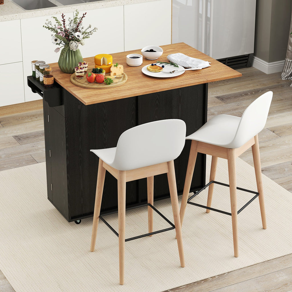 Rolling Kitchen Island with Trash Can Cabinet, Rubber Universal Wheels