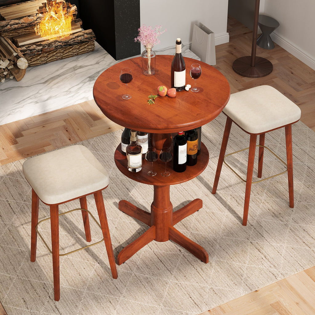 2-Tier Round High Top Bar Table with Storage Shelf and Pedestal Base