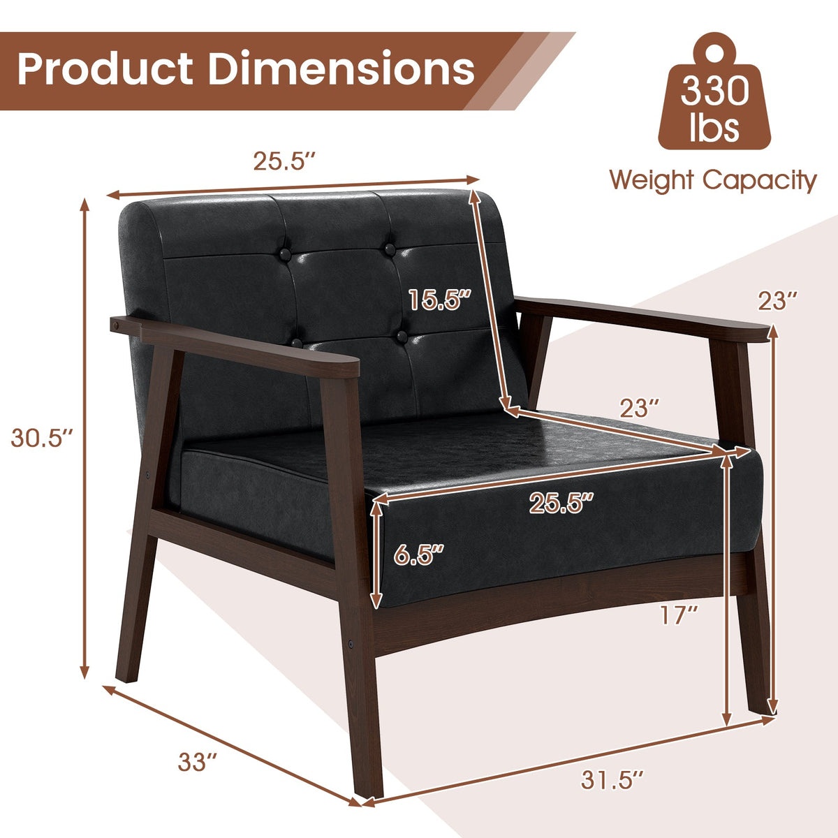 Rubber Wood Frame Accent Chair with Armrest