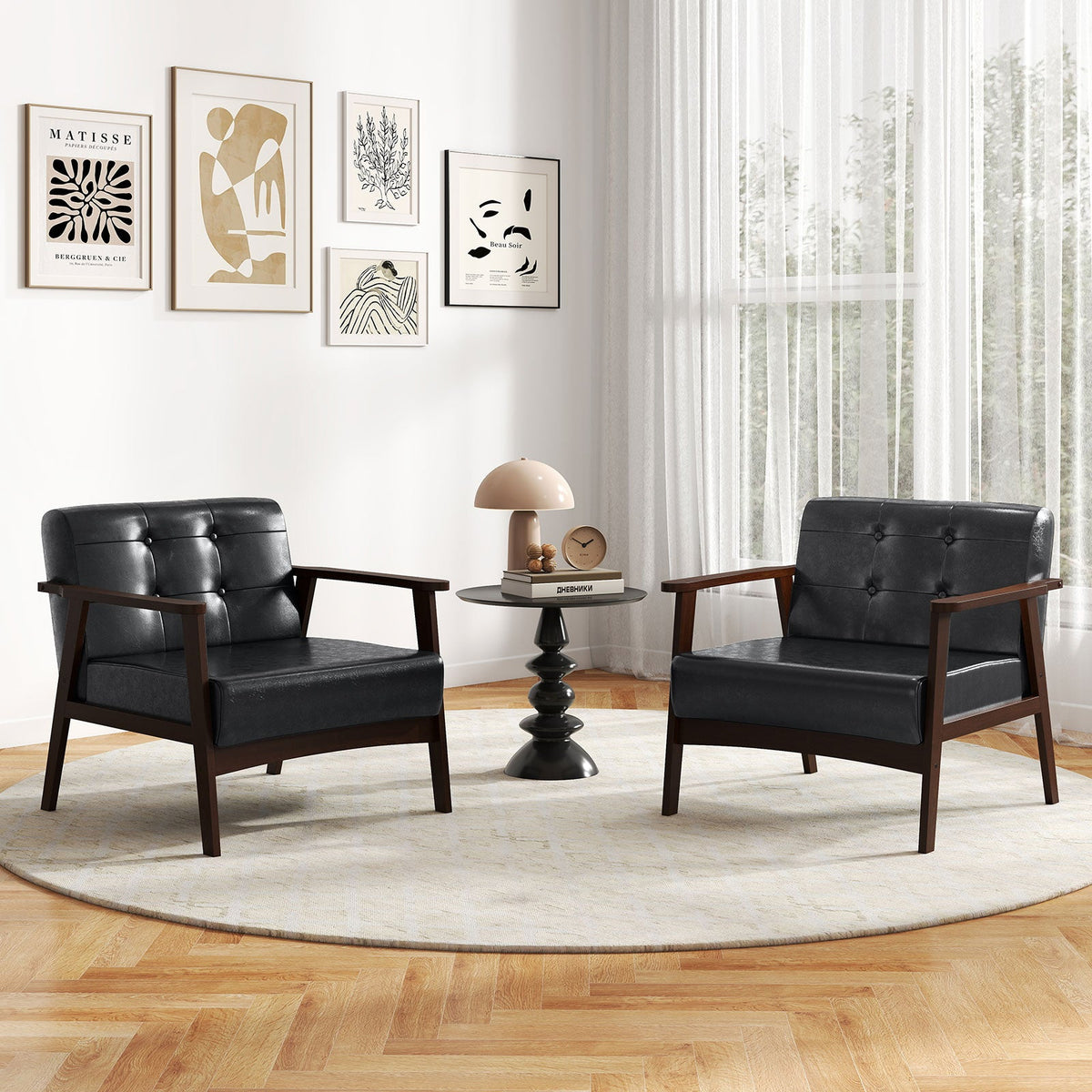Rubber Wood Frame Accent Chair with Armrest