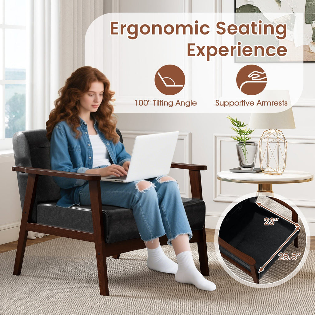 Rubber Wood Frame Accent Chair with Armrest