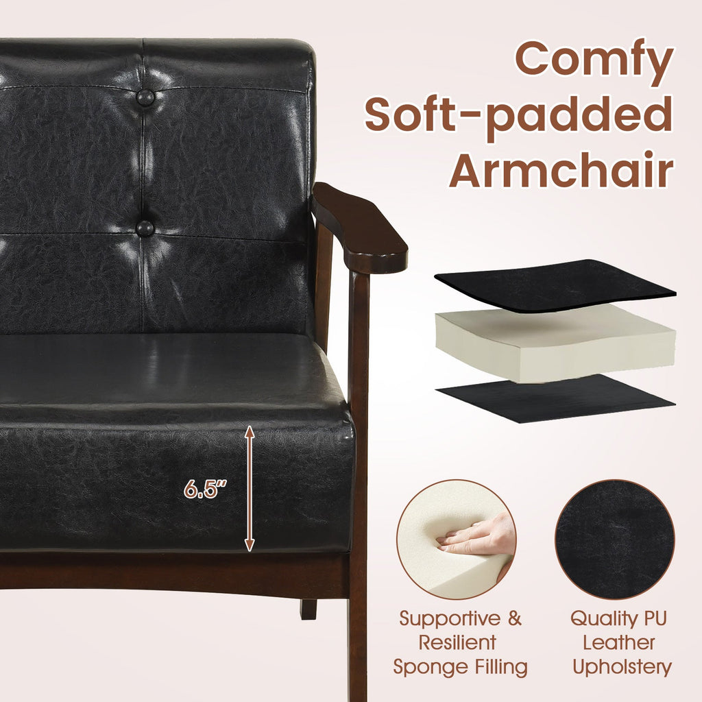 Rubber Wood Frame Accent Chair with Armrest