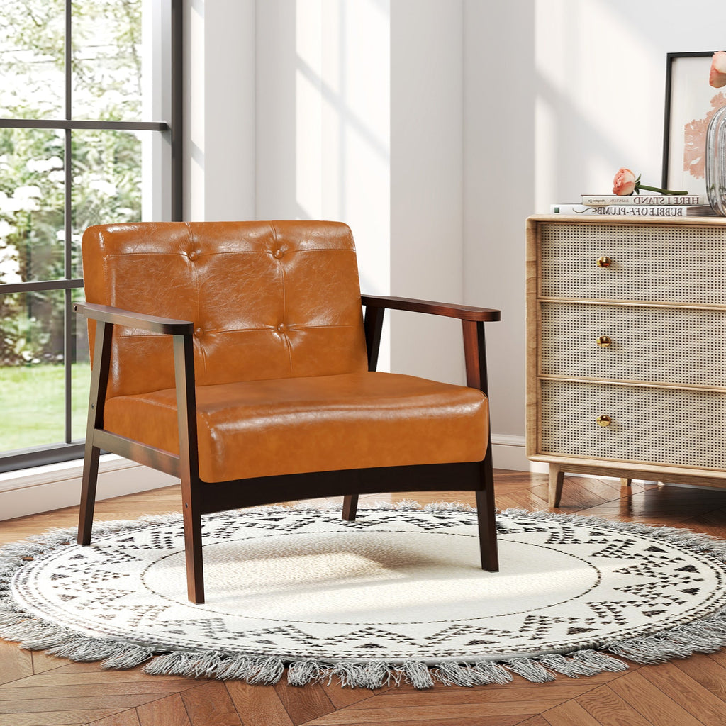 Rubber Wood Frame Accent Chair with Armrest