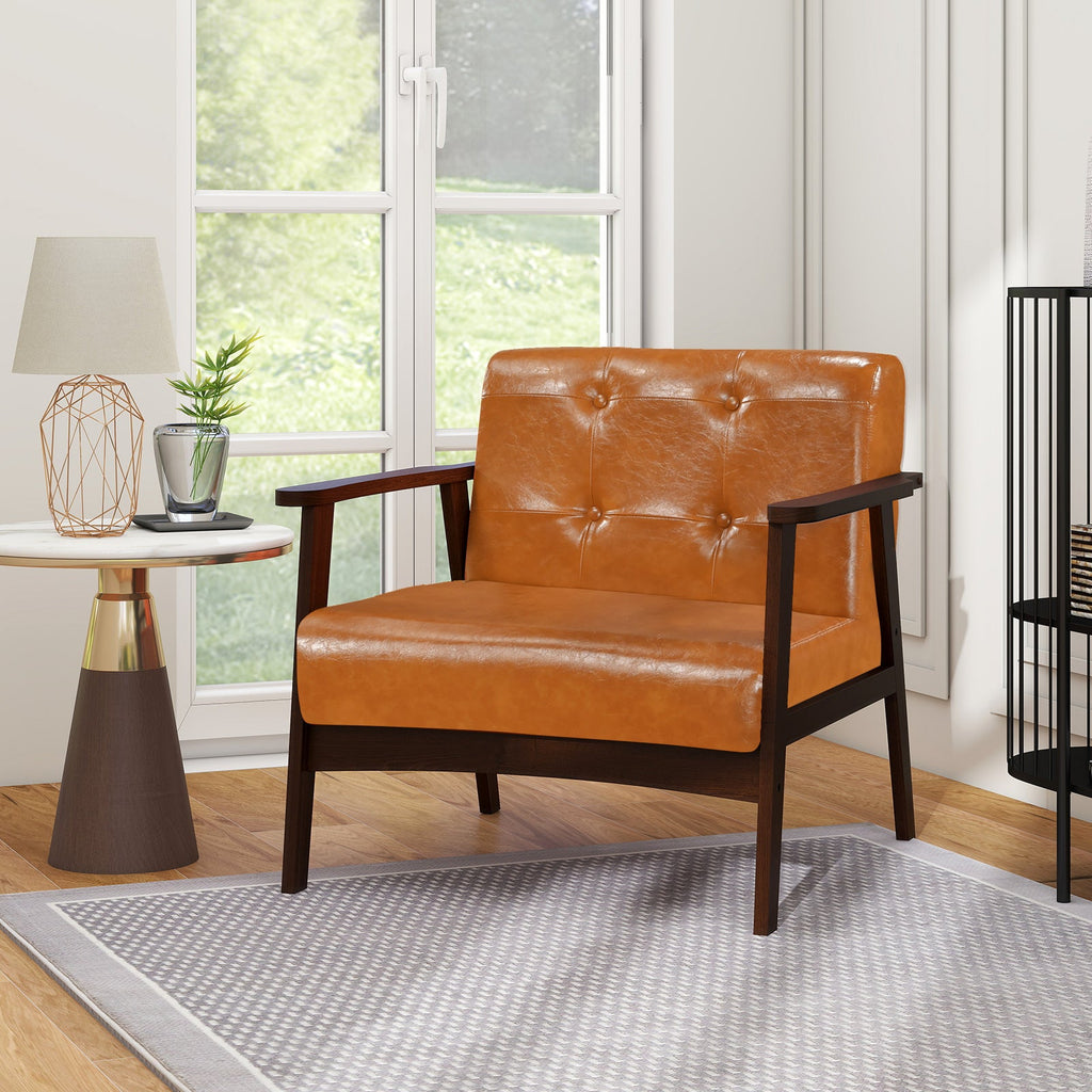 Rubber Wood Frame Accent Chair with Armrest