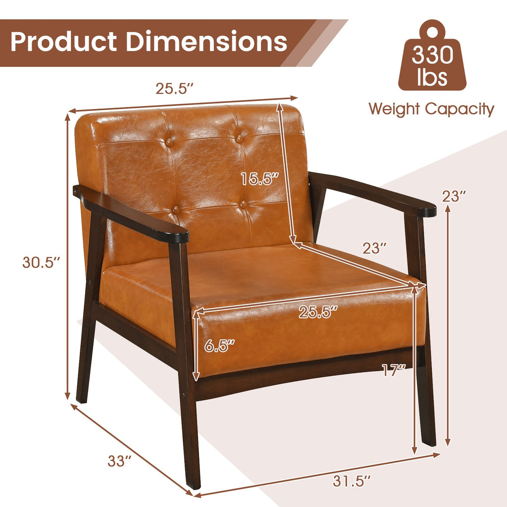 Rubber Wood Frame Accent Chair with Armrest