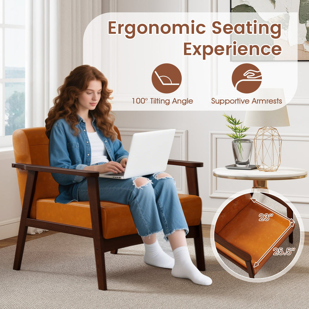 Rubber Wood Frame Accent Chair with Armrest