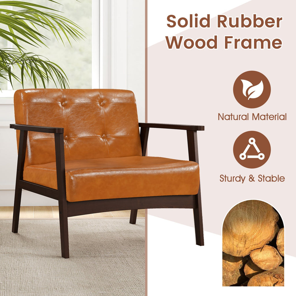 Rubber Wood Frame Accent Chair with Armrest