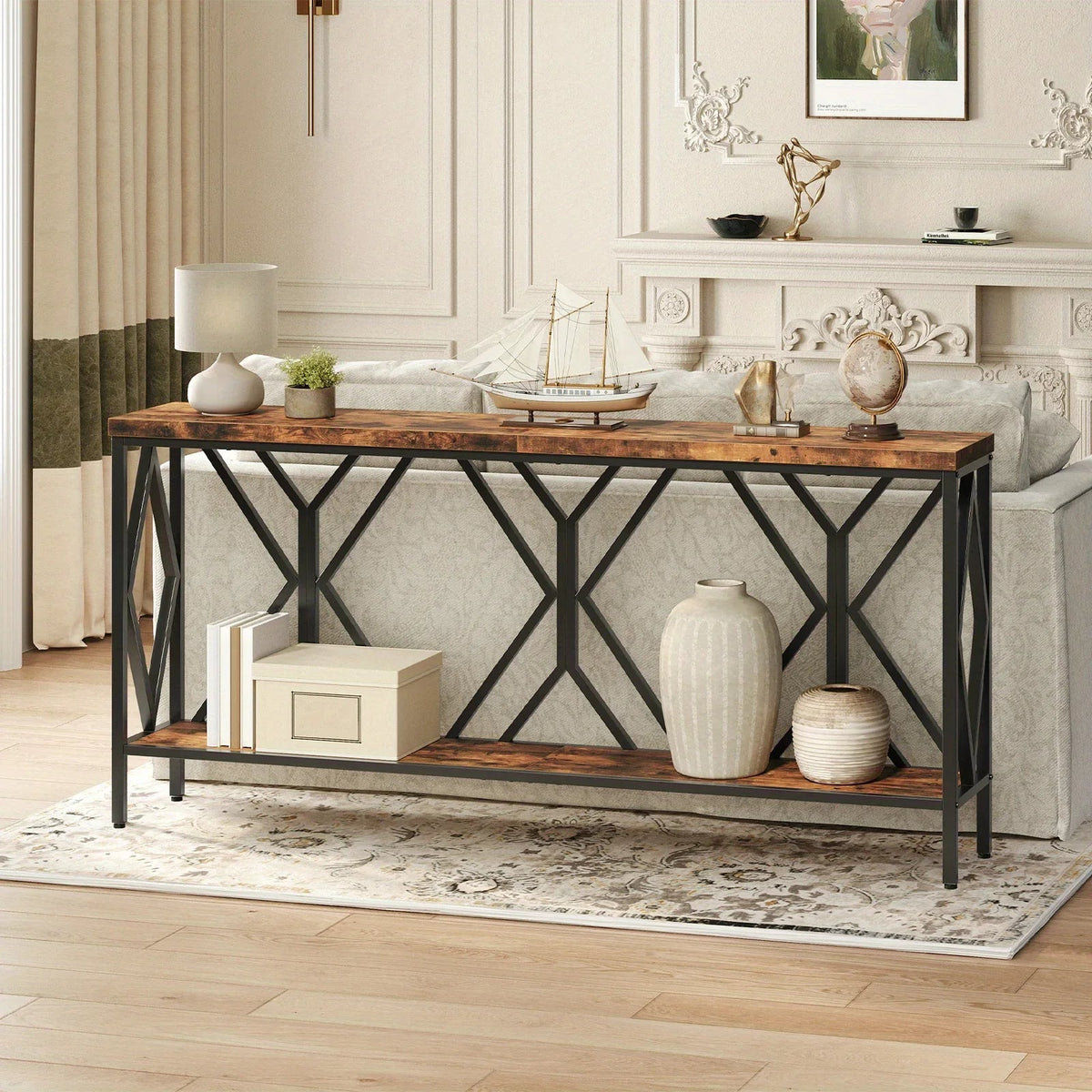 Rustic Brown And Black 70.9'' Extra Long Console Table