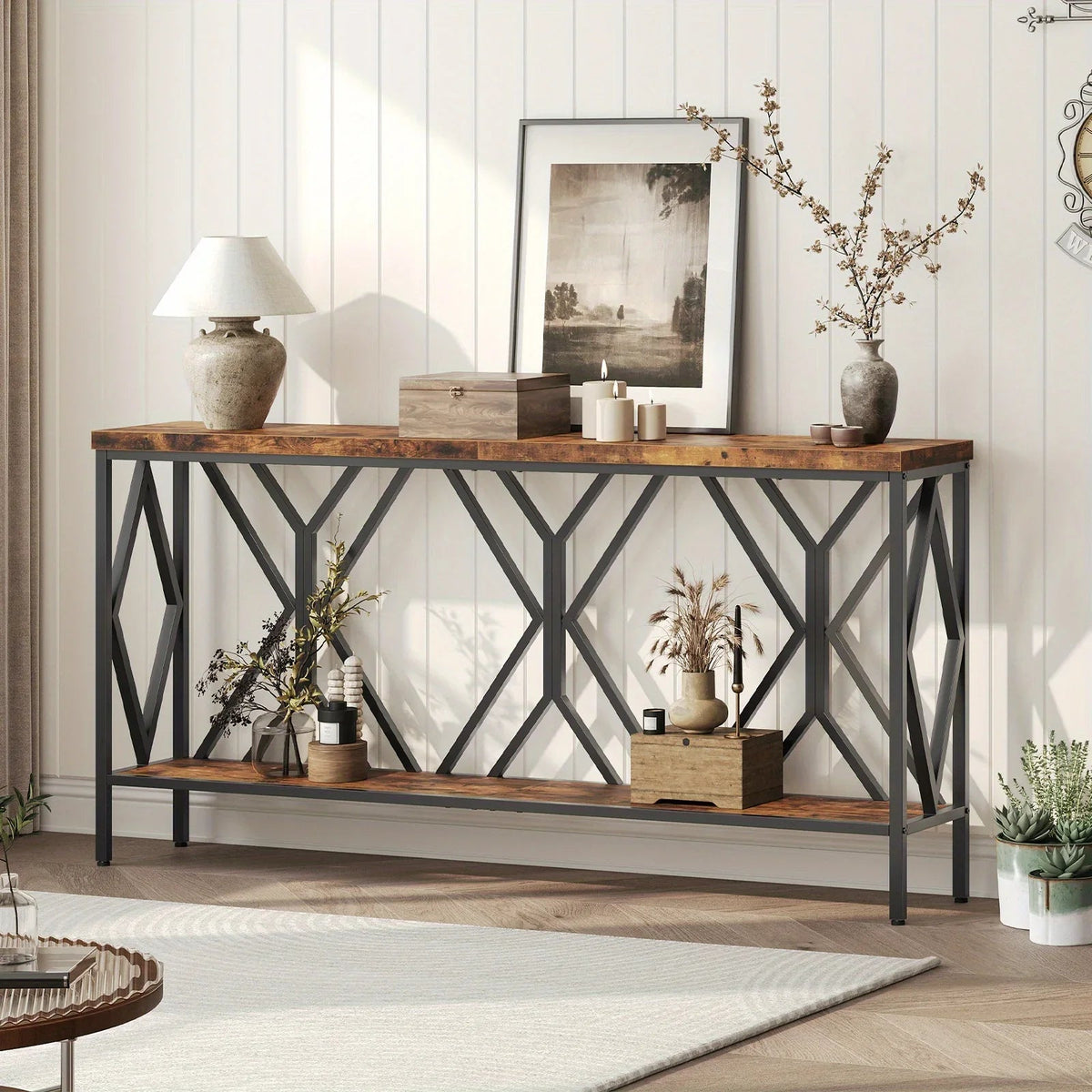 Rustic Brown And Black 70.9'' Extra Long Console Table