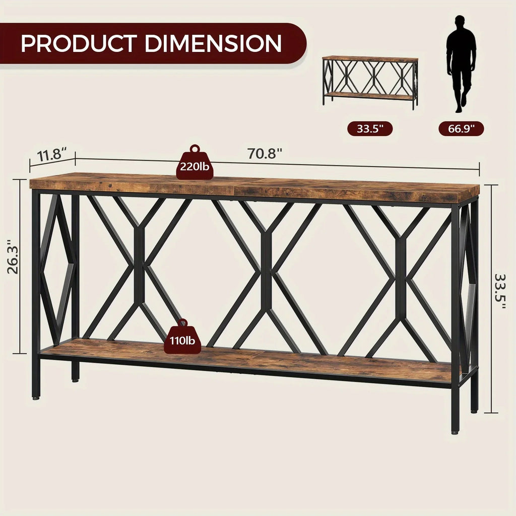Rustic Brown And Black 70.9'' Extra Long Console Table