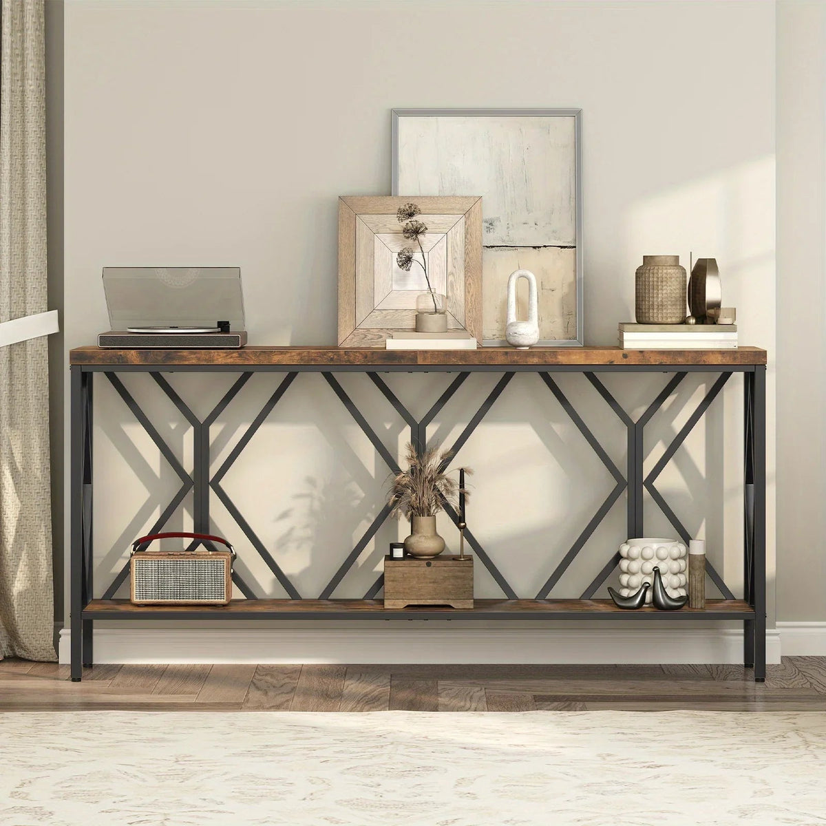 Rustic Brown And Black 70.9'' Extra Long Console Table