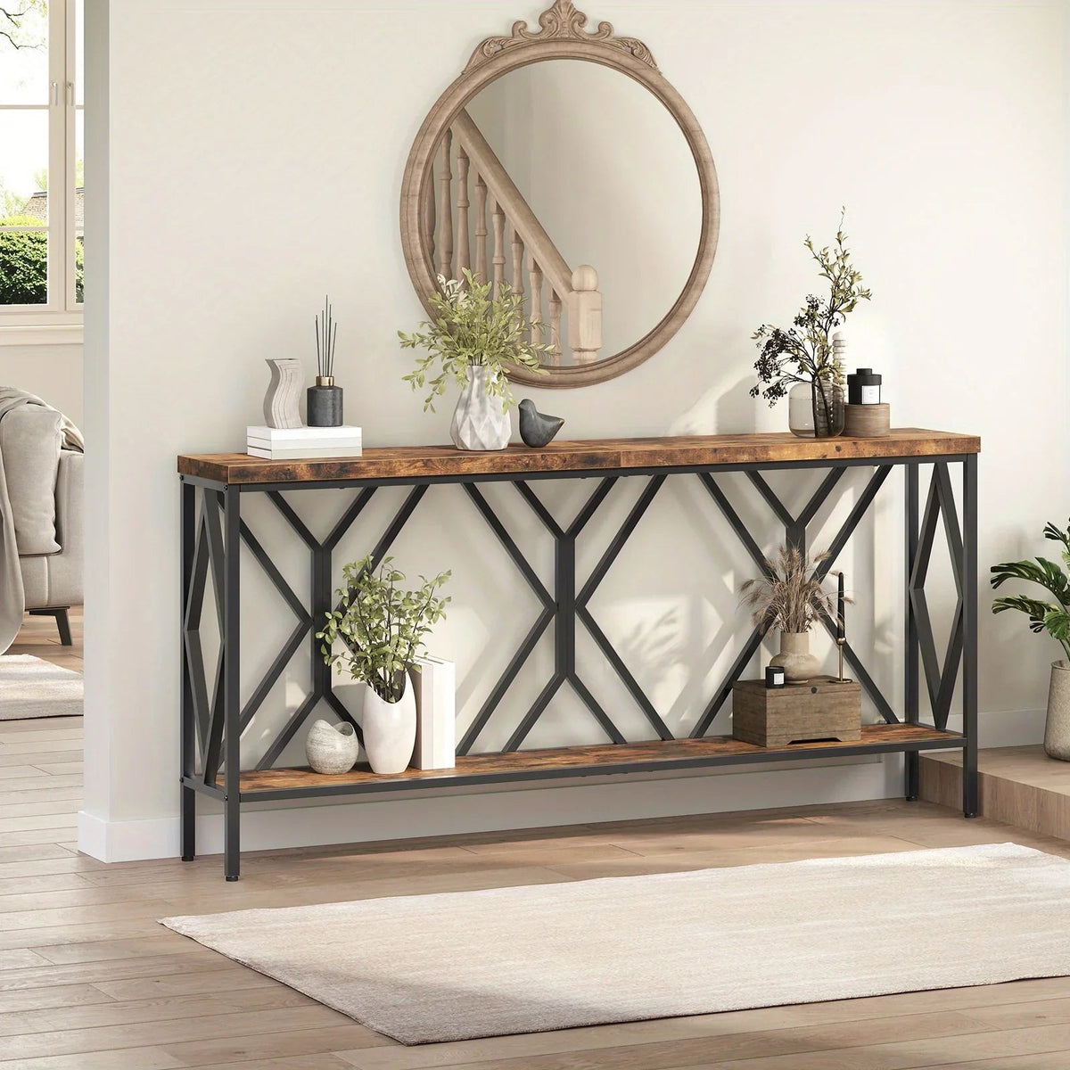 Rustic Brown And Black 70.9'' Extra Long Console Table