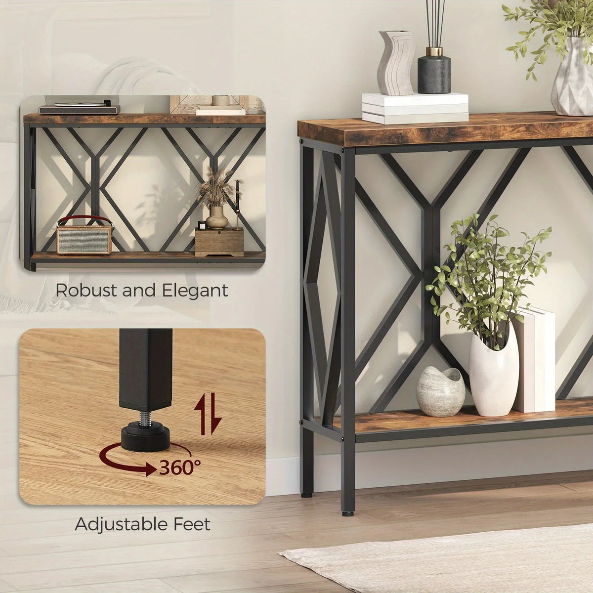Rustic Brown And Black 70.9'' Extra Long Console Table