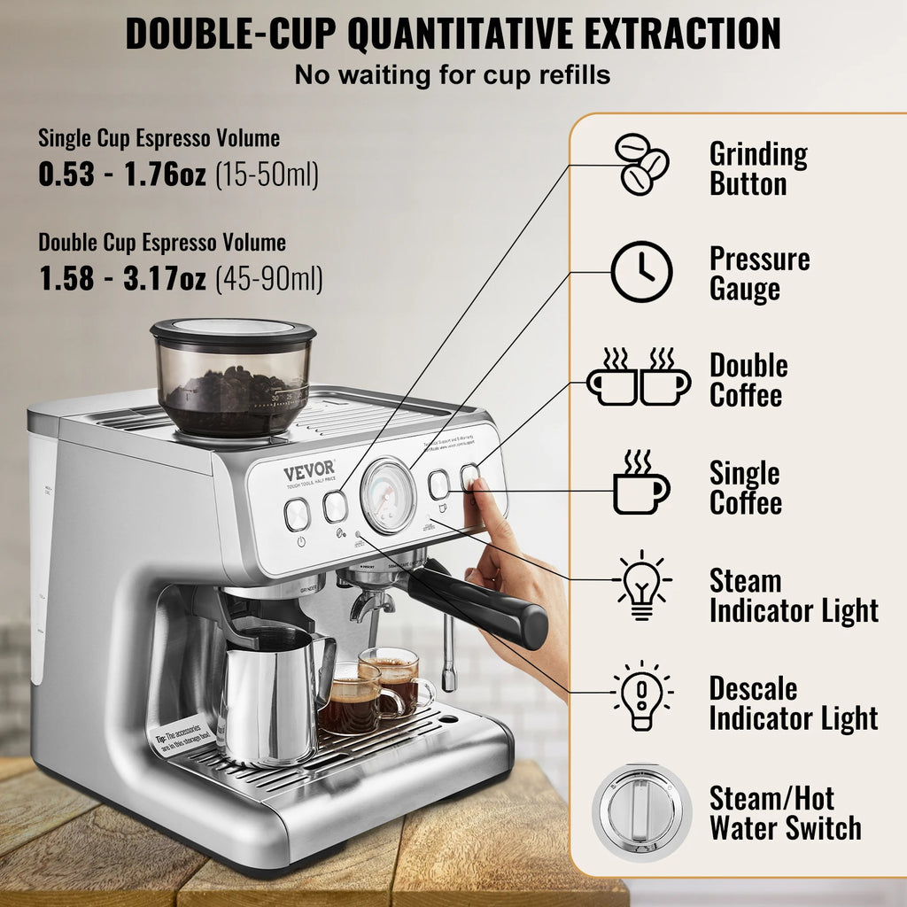 Espresso Machine with Grinder Semi-Automatic Espresso Coffee Maker