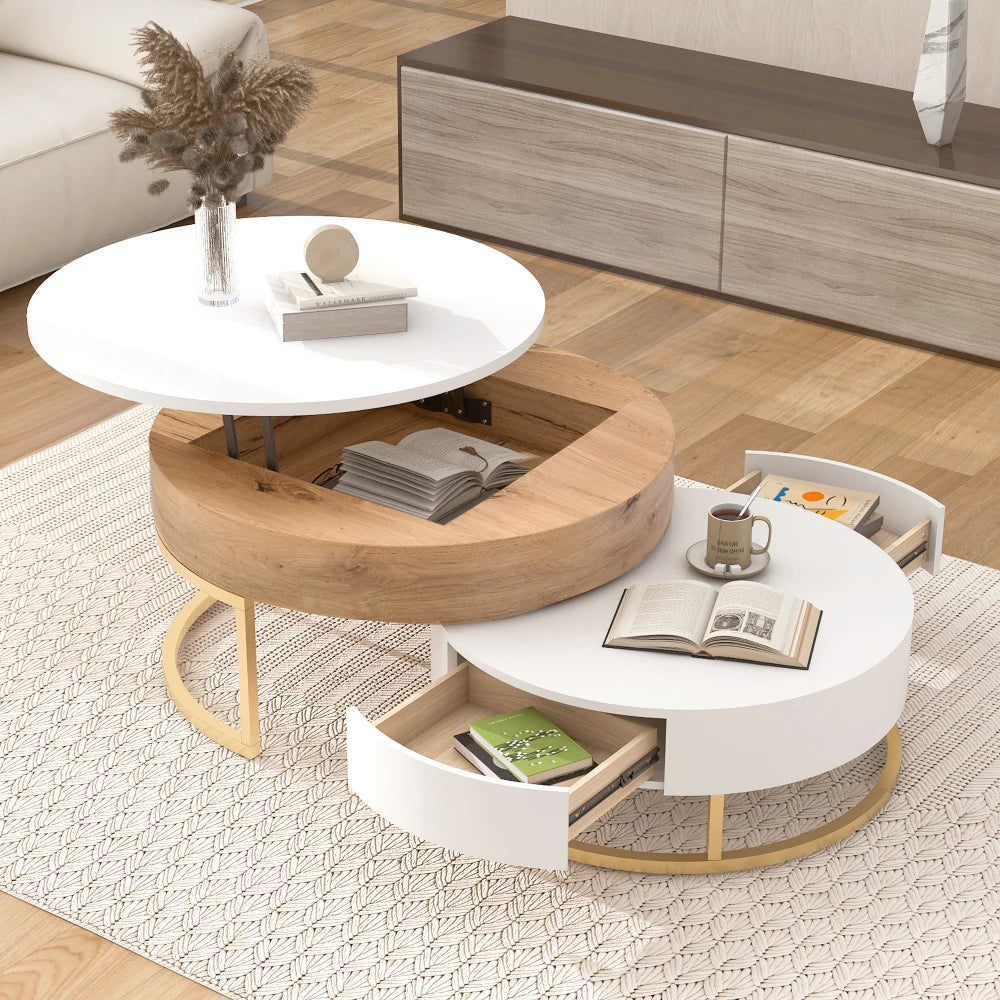 Modern Round Height-adjustable Nesting Coffee Table