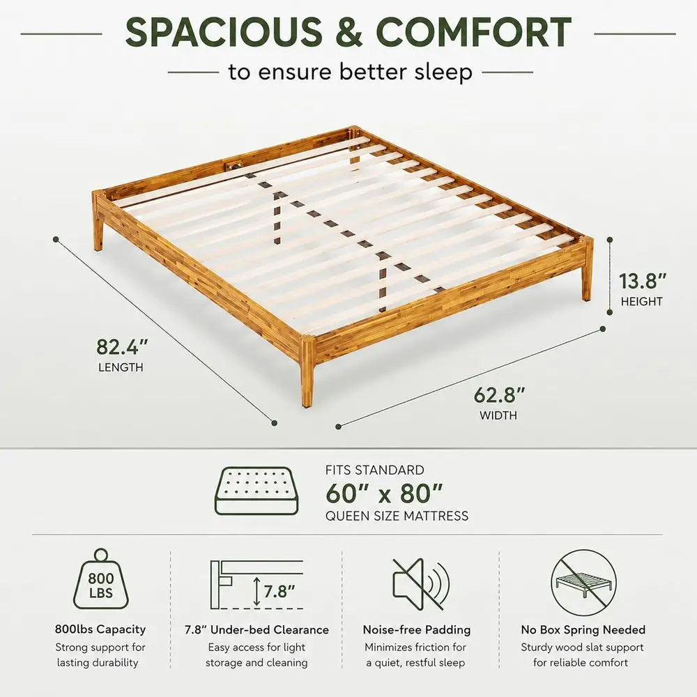 Japanese-Inspired 14 Queen Bed with Wooden Slats, No Box Spring Required, Modern Design, Easy Assembly