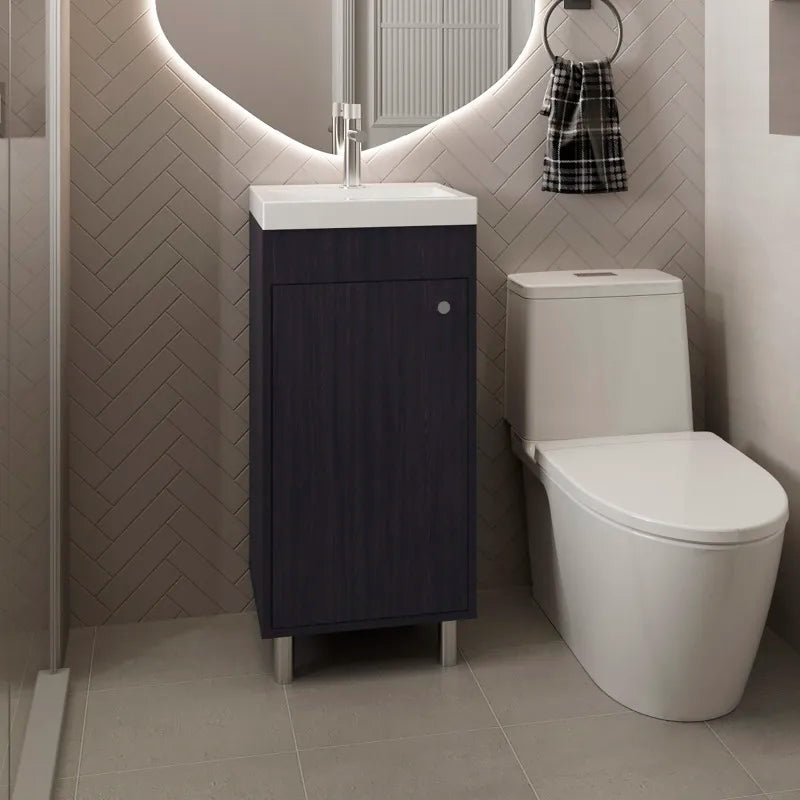 Independent bathroom vanity with one door, two shelves