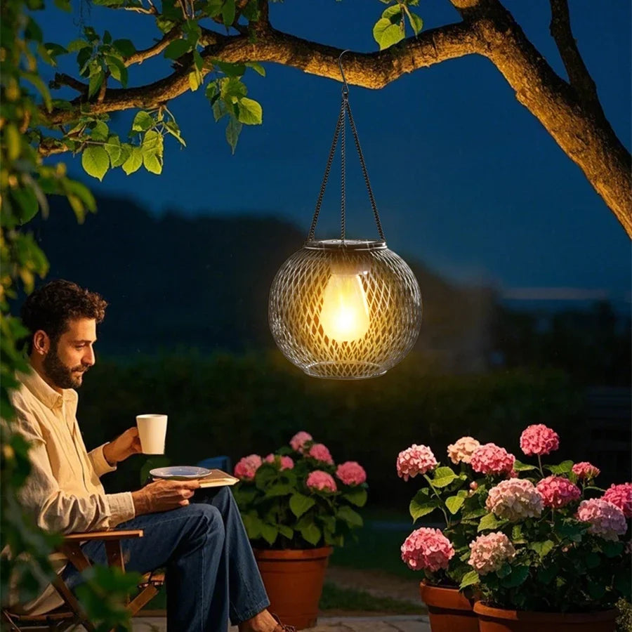 Solar Iron Lantern Led Solar Lights Waterproof Decorative Hanging Lights for Tree, Patio