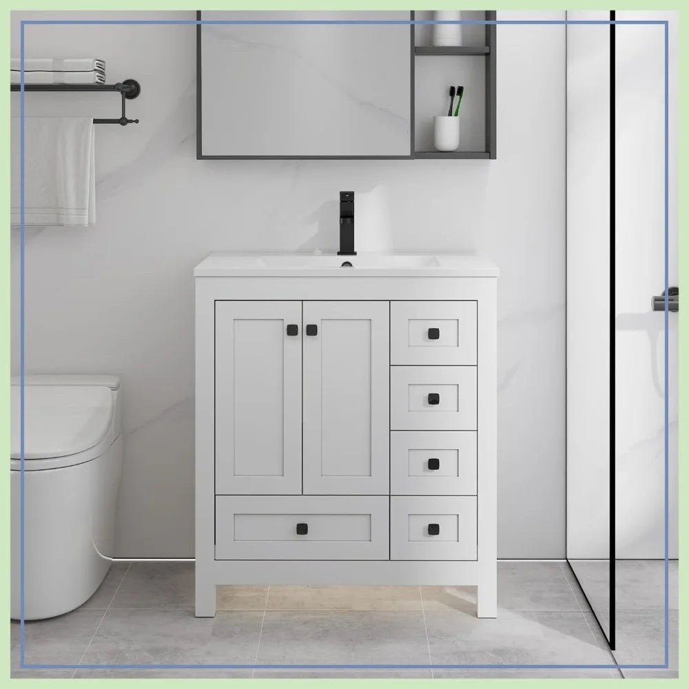 30" Bathroom Vanity Combo, Modern Painted Cabinet,