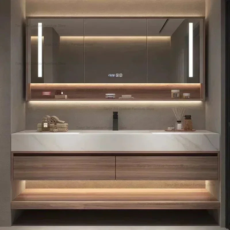 Rock Panel Bathroom Cabinet Vanity with Sink Mirror