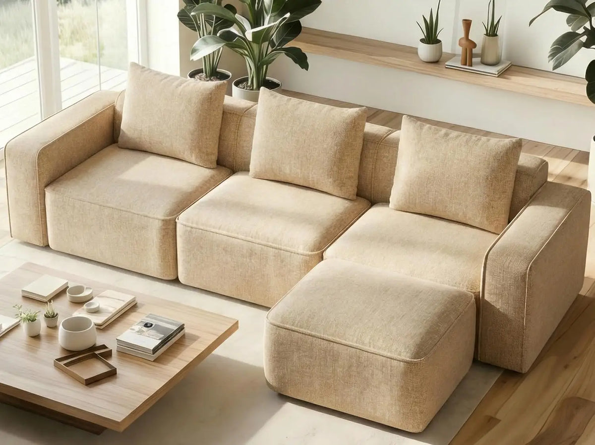 103" Sectional Couch, Modular Sofa, Wood Frame, Deep Seat L Shaped